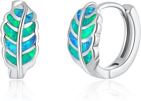 img 4 attached to 💚 Lasidor Blue Green Opal Huggie Hoop Earrings for Women Girls - Leaf Design, White Gold Plated, Small Size, Cartilage Mini Earrings