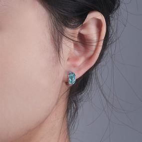 img 2 attached to 💚 Lasidor Blue Green Opal Huggie Hoop Earrings for Women Girls - Leaf Design, White Gold Plated, Small Size, Cartilage Mini Earrings