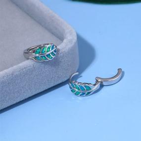 img 1 attached to 💚 Lasidor Blue Green Opal Huggie Hoop Earrings for Women Girls - Leaf Design, White Gold Plated, Small Size, Cartilage Mini Earrings