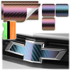 img 4 attached to 🚗 Enhance Your Chevy with a Free 2Pcs 5"x10" Chameleon Carbon Fiber Purple Teal Vinyl Wrap Kit