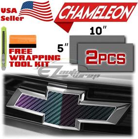 img 3 attached to 🚗 Enhance Your Chevy with a Free 2Pcs 5"x10" Chameleon Carbon Fiber Purple Teal Vinyl Wrap Kit