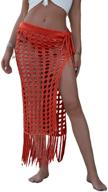 mesmerizing mesh tassle skirt: ultimate beach cover up for women - 💃 fishnet swimsuit wrap with seductive hollow out design & sheer maxi sarong swimwear logo