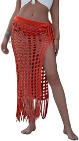 img 1 attached to Mesmerizing Mesh Tassle Skirt: Ultimate Beach Cover Up for Women - 💃 Fishnet Swimsuit Wrap with Seductive Hollow Out Design & Sheer Maxi Sarong Swimwear