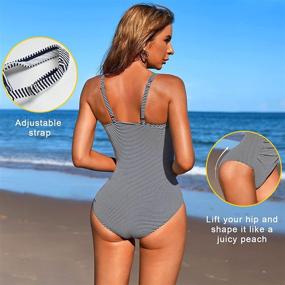 img 1 attached to 👙 QACIVIQ Women's Tummy Control Striped One Piece Swimsuit - Retro Ruched Bathing Suit with Scoop Neck and Padded Beach Swimwear