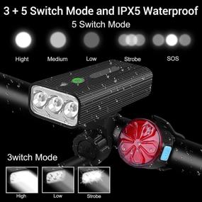 img 2 attached to Мощные фары BANRIA 4500 люмен для ночного катания на велосипеде - спереди и сзади, USB-перезаряжаемые, множество режимов, корпус из алюминия IPX5 - комплект велосипедных фар для дорог и горных велосипедов.