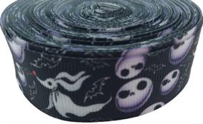 img 2 attached to 🎃 PEPPERLONELY Brand Halloween Skull & Ghost Printed Grosgrain Ribbon - 10 Yards, 22mm (7/8 Inch)