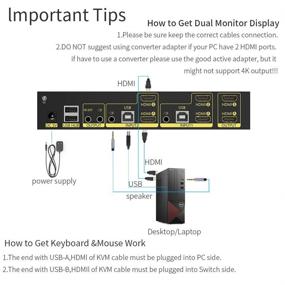 img 2 attached to 🖥️ eKL HDMI KVM-переключатель: двойной монитор с расширенным отображением 4K@60Hz, аудио, USB 2.0 хаб - переключатель монитора, клавиатура и мышь для ПК