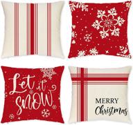 рождественские наволочки на подушки, 18х18 дюймов - набор из 4 штук, красное тиковое полосатое оформление с надписями "merry christmas" и "let it snow", украшение со снежинками - чехлы для дивана и кресла в стиле фермхауз. логотип