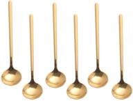 gold espresso spoons, 6-piece set - 5 inch, 18/10 stainless steel mini teaspoons for coffee, sugar, dessert, cake, ice cream, soup, antipasto, and cappuccino with frosted handle - pukka home logo