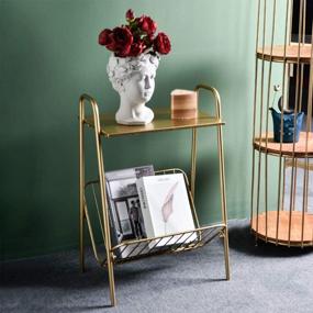 img 2 attached to 🪑 Stylish Gold Metal Side Table with Built-in Magazine Storage for Bedroom and Living Room