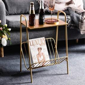 img 1 attached to 🪑 Stylish Gold Metal Side Table with Built-in Magazine Storage for Bedroom and Living Room