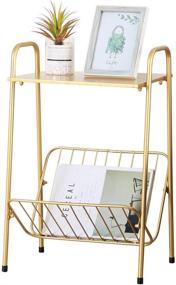 img 4 attached to 🪑 Stylish Gold Metal Side Table with Built-in Magazine Storage for Bedroom and Living Room