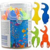 🦷 fluoride-free minlan kids dental flossers, 50 count, unflavored floss for kids, soft and strong, fun marine animal shapes in 4 colors logo