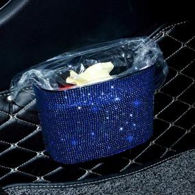 img 1 attached to Idain Bling Crystal Car Trash Can Auto Hanging Car Trash Can Sparkling Storage Holder Litter Container For Vehicle Office Home (Blue)