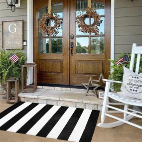 img 2 attached to 🖤 LEEVAN 2.3' x 3.7' Black and White Striped Outdoor Runner Rug - Front Porch Christmas Rug, Washable Woven Layered Doormat for Farmhouse Entryway, Hallway, Bathroom, Laundry Room