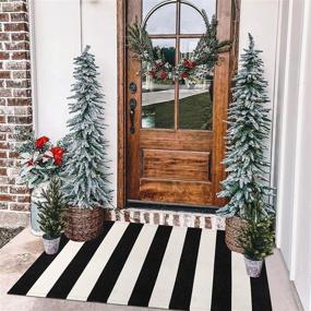 img 4 attached to 🖤 LEEVAN 2.3' x 3.7' Black and White Striped Outdoor Runner Rug - Front Porch Christmas Rug, Washable Woven Layered Doormat for Farmhouse Entryway, Hallway, Bathroom, Laundry Room