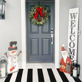 img 3 attached to 🖤 LEEVAN 2.3' x 3.7' Black and White Striped Outdoor Runner Rug - Front Porch Christmas Rug, Washable Woven Layered Doormat for Farmhouse Entryway, Hallway, Bathroom, Laundry Room