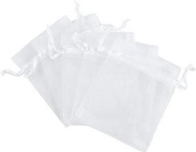 img 3 attached to Anleolife 3.2x2.5 inch White and Purple Organza Bags/Jewelry Pouch Bags/Organza Velvet Drawstring Pouches Wedding Favors Candy Gift Bags - Pack of 100 (White)