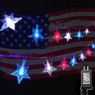 🎆 twinkle star 100 led 49 ft star string lights: july 4th waterproof fairy string light for indoor outdoor independence day party decoration - red, blue & white logo