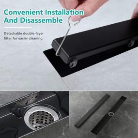 img 2 attached to 🚿 BARONAGE 24-Inch Linear Shower Drain: Adjustable Rectangle Stainless Steel Drain, Black Brushed with 2-in-1 Flat & Tile Insert Cover