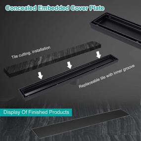 img 1 attached to 🚿 BARONAGE 24-Inch Linear Shower Drain: Adjustable Rectangle Stainless Steel Drain, Black Brushed with 2-in-1 Flat & Tile Insert Cover
