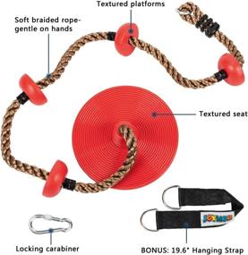 img 3 attached to 🐵 JOYMOR 6.5 ft Climbing Rope with Platform: Swing Set for Backyard Playgrounds - Carabiner & Hanging Strap Included - Red Monkey Rope Tree Swing for Kids