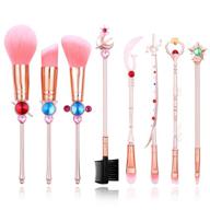 🌙 sailor moon makeup brush set - 8pcs magical wand cosmetic brushes pink professional tool kit pink + drawstring bag (pink b) logo