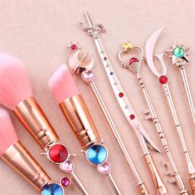 img 1 attached to 🌙 Sailor Moon Makeup Brush Set - 8pcs Magical Wand Cosmetic Brushes Pink Professional Tool Kit Pink + Drawstring Bag (Pink B)