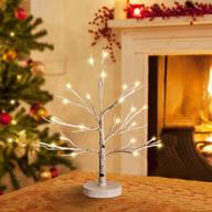 battery/usb operated birch tree with 24 warm white led lights - tabletop christmas tree for party, holiday, easter, christmas decor - lighted artificial tree (white base) logo