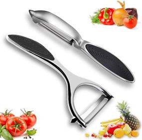 img 4 attached to 2-Pack Vegetable Peelers for Kitchen - Y-Shaped Peeler for Potato, Veggie, Apple, Carrot, Fruit - Ergonomic Non-Slip Handle, Good Grip & Durability - Sharp Flat and Jagged Blades
