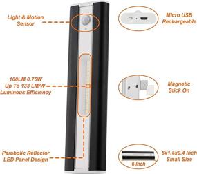 img 3 attached to 💡 Lonfu Светодиодная светильник с датчиком движения - Ультраэкономичное светильник для шкафа с батарейкой, перезаряжаемое светильник для шкафа с активацией по движению (6 дюймов, 0,75 Вт, 5700К, черный)