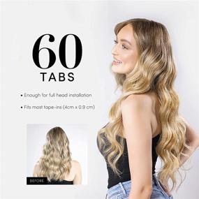 img 1 attached to 💇 Лента для наращивания волос Smart Tabs Tape-in от The Hair Shop - высококачественная двухсторонняя замена клея для волос из 100% реми, 60 лент (4 см x 0,9 см) - профессиональное склеивание без остатков