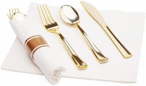 img 1 attached to 🥳 Convenient Pre Rolled Napkin and Gold Cutlery Set - 30 Packs | Heavy Duty Gold Disposable Plastic Silverware and Napkins | Ideal for Parties, Weddings, and Catering Events (Gold)