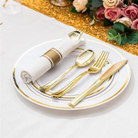 img 3 attached to 🥳 Convenient Pre Rolled Napkin and Gold Cutlery Set - 30 Packs | Heavy Duty Gold Disposable Plastic Silverware and Napkins | Ideal for Parties, Weddings, and Catering Events (Gold)