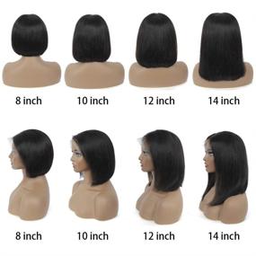 img 2 attached to 🏿 10 Inch Straight Bob Lace Front Wig Human Hair with Baby Hair - Brazilian Virgin Hair, Pre Plucked, 150% Density, 13x4 Straight Bob Wig for Black Women