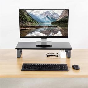img 1 attached to 🖥️ VIVO 24" Wood and Steel Desktop Monitor Stand, Ergonomic Desk Organizer and Riser for Screen, Keyboard, Laptop, Small TV - Black, STAND-V000D