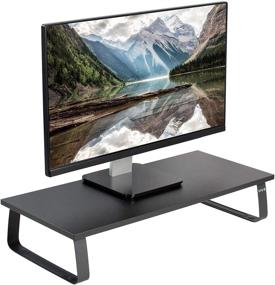 img 4 attached to 🖥️ VIVO 24" Wood and Steel Desktop Monitor Stand, Ergonomic Desk Organizer and Riser for Screen, Keyboard, Laptop, Small TV - Black, STAND-V000D