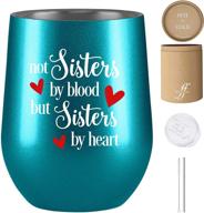 fancyfams 12 oz stainless steel wine tumbler: unbiological sister gifts for women, soul sister, and sister-in-law - perfect best friend gift (turquoise) логотип