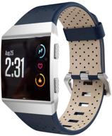 🔵 smartband band compatible for fitbit ionic: perforated leather accessory band bracelet - quick release astvshop (navy) logo