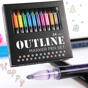 img 3 attached to 🎨 Набор ярких 24 цветов Outliner Metallic Marker для пасхальных яиц, поздравительных открыток, плакатов, рисунков, журналов, дерева, керамики, стекла - идеальный подарок для детей и любителей творчества.