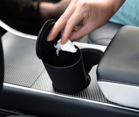 img 2 attached to 🗑️ ThinSGO Car Silicone Trash Can with Lid - Car Cup Holder Garbage Bin for Auto, Home, Office (Black)
