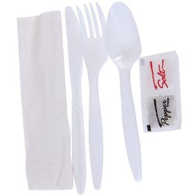 img 2 attached to 🍽️ Dixie GP PRO 6-Piece Cutlery Kit, Individually Wrapped - Medium-Weight White Polypropylene Plastic Fork, Knife, Teaspoon, Napkin, Salt And Pepper - Case of 250 Kits, CMP26NSPC