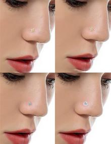 img 3 attached to 🌸 Tornito 9Pcs Nose Rings Stud with L Bone Screw - Flower CZ, Snowflake, Butterfly Nose Stud - Body Piercing Jewelry for Women & Men - 20G Silver, Gold, Rose Gold Tone