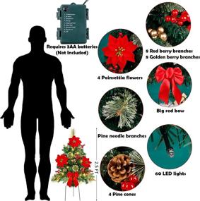 img 3 attached to 🎄 Deck Your Pathway with GUOOU Set of 2 30 Inch Pre-Lit Pathway Christmas Trees – Outdoor Decorations for Porch, Driveway, Yard, Garden, ft. 60 LED Lights, Poinsettia Flowers, Red Berries, Pine Cones & Red Bow