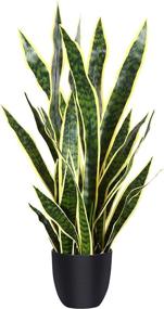 img 4 attached to 🌿 CROSOFMI Artificial Snake Plant: Lifelike 35.4 Inch Fake Sansevieria Tree with 32 Leaves - Faux Mother-in-Law Plant in Pot for Indoor Outdoor Decor, Housewarming Gift