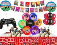 infinite deals: robot blocks party supplies with video game theme for birthdays – happy birthday banner, video game table cover, cake toppers, foil & latex balloons logo