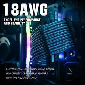 img 3 attached to 🖥️ Набор удлинителей для питания PCCOOLER - Обшитые кабели БП длиной 30 см /11.8 '' с кабельным гребнем - 24-контактный ATX /4+4-контактный CPU, 8 (6+2) контакта PCI-E, 6-контактные PCI-E кабели БП для улучшенного управления кабелями - Черный