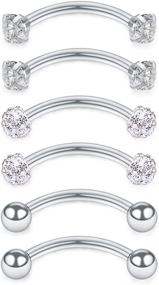 img 4 attached to 💎 16G 10mm Curved Barbell Piercing Jewelry for Eyebrow, Belly, Lip, Tragus Rings