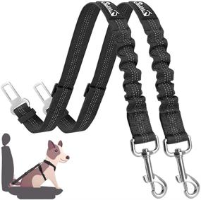 img 4 attached to 2 Pack Dog Seat Belt Car Leash - SlowTon Adjustable Elastic Bungee Buffer, Heavy Duty Nylon Reflective Pet Safety Tether for Travel Riding in Vehicle, Daily Use with Dog Harness