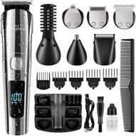 🪒 brightup cordless beard trimmer and hair clipper for men - waterproof body groomer with mustache, nose, ear and facial cutting - all in one electric shaver grooming kit - usb rechargeable with led display logo